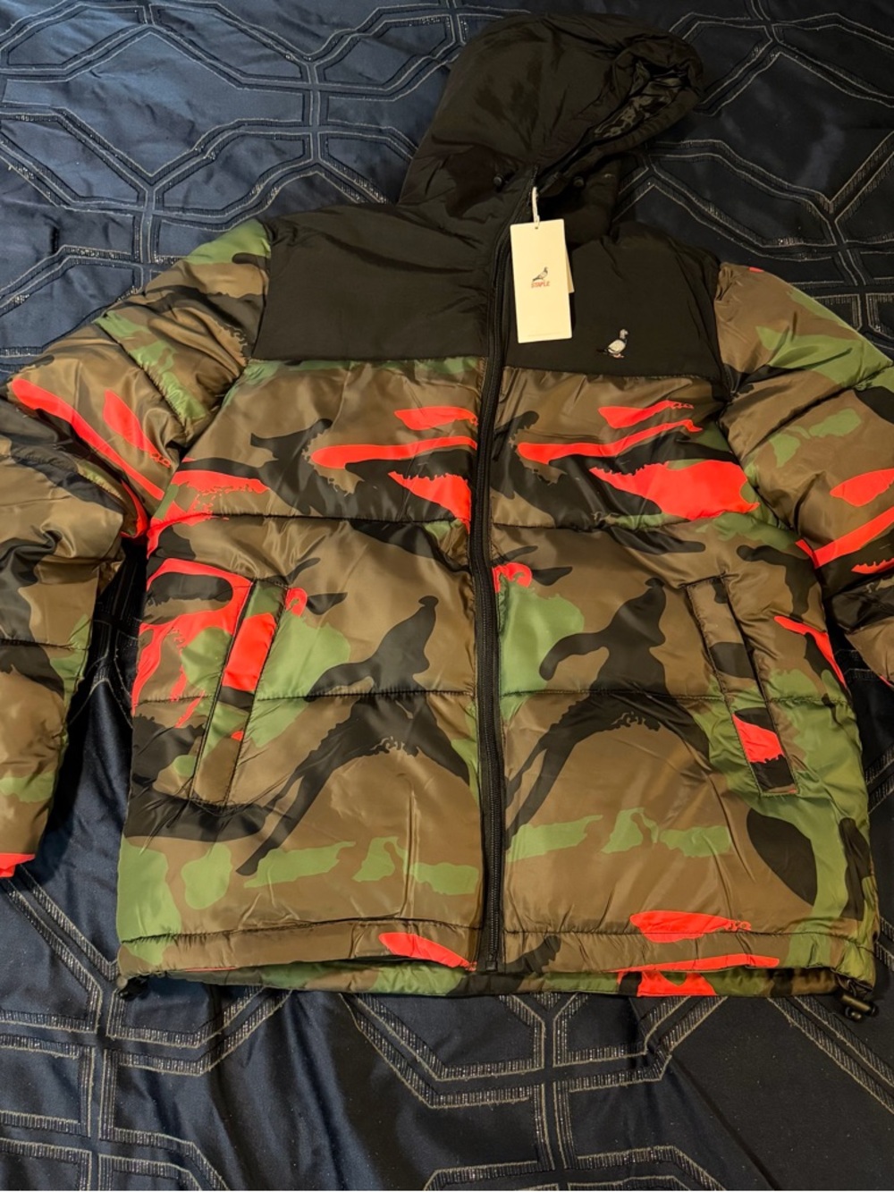 Staple Men's Camo Puffer Jacket in Green/Black/Red
